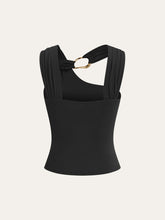 Asymmetric Strap Metal Ring Detail Top